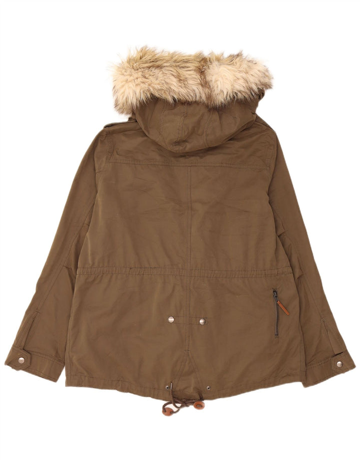 Jaqueta corta-vento feminina Zara com capuz Reino Unido 16 grande cáqui