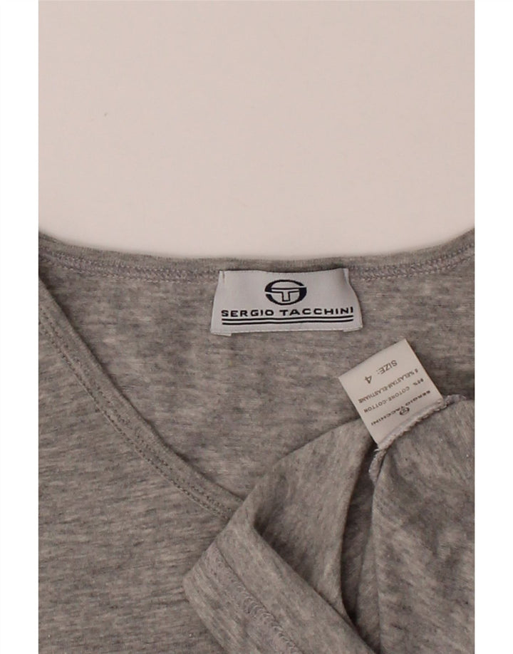 SERGIO TACCHINI Womens Oversized T-Shirt Top UK 4 XS Grey Cotton Vintage Sergio Tacchini and Second-Hand Sergio Tacchini from Messina Hembry 