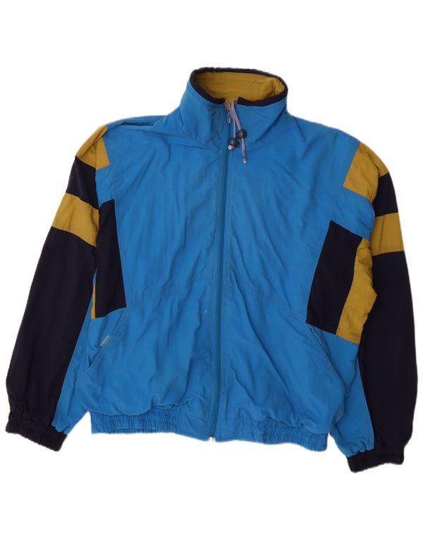 Jaqueta masculina vintage de ajuste solto, jaqueta superior azul médio colorblock