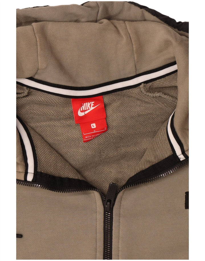 Suéter masculino Nike com capuz e zíper grande de algodão cáqui
