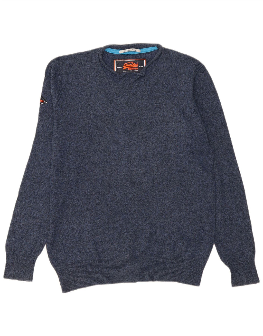 Suéter masculino Superdry com gola redonda, algodão manchado azul marinho médio