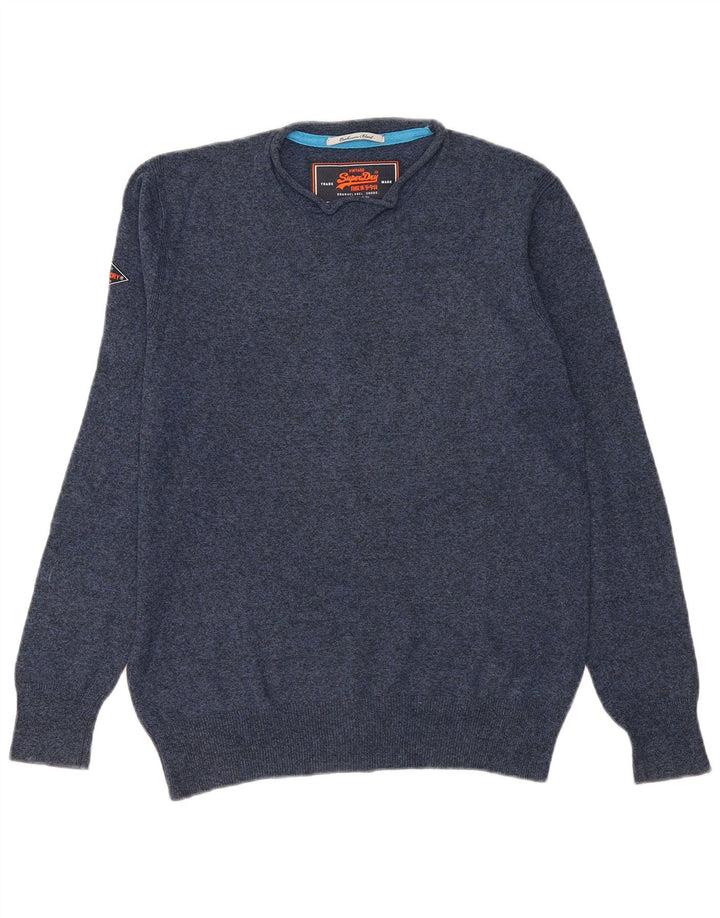 Suéter masculino Superdry com gola redonda, algodão manchado azul marinho médio