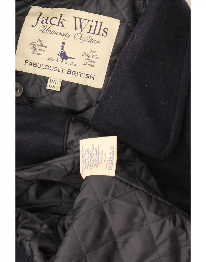 Casaco feminino Jack Wills Pea UK 12 lã azul marinho médio