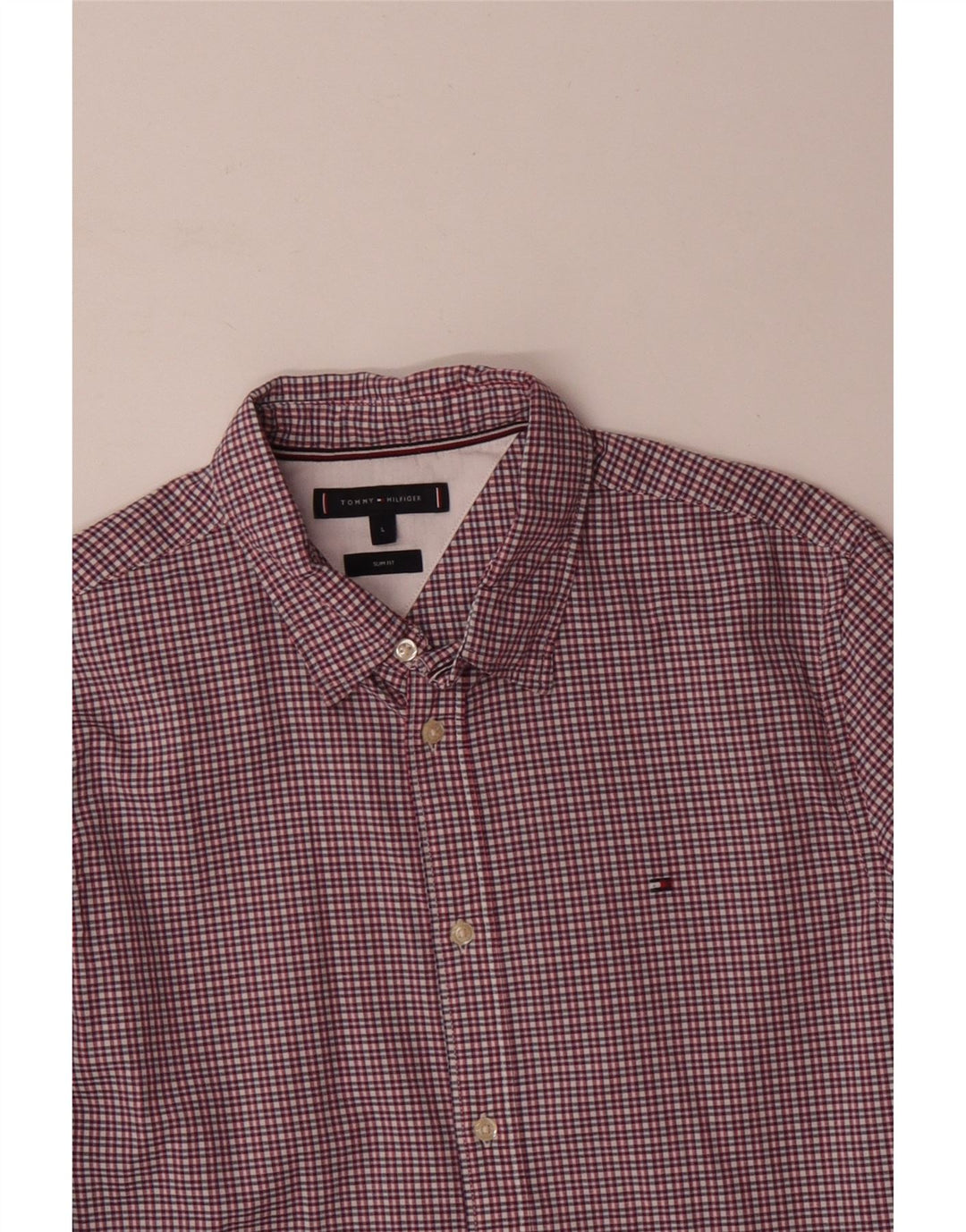 Camisa masculina TOMMY HILFIGER slim fit grande algodão guingão rosa