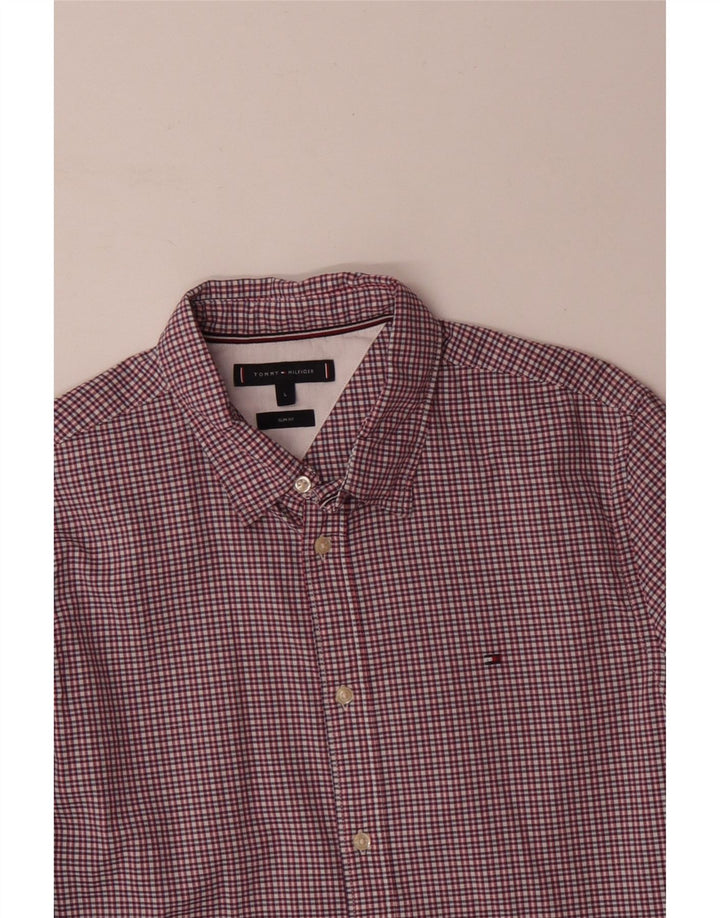 Camisa masculina TOMMY HILFIGER slim fit grande algodão guingão rosa