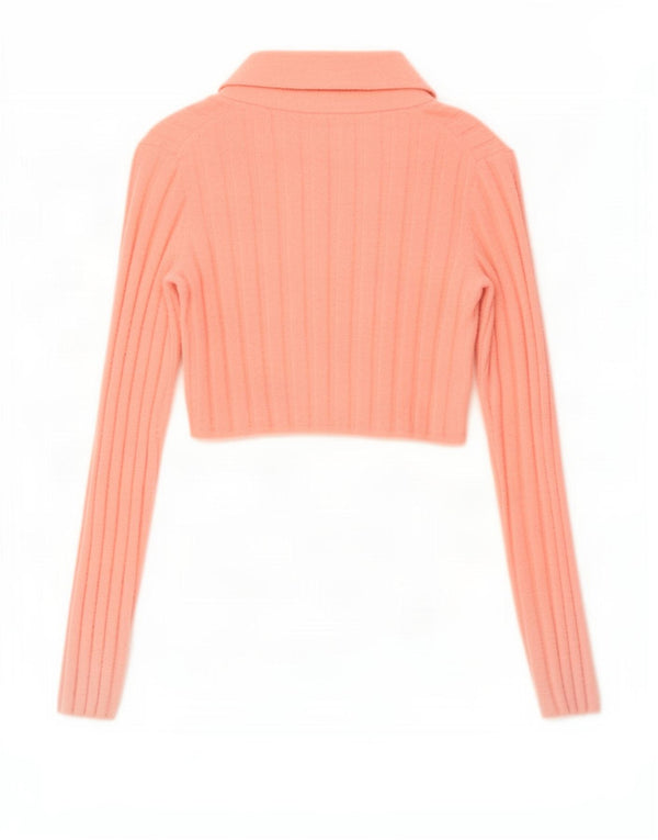 Cardigã feminino Zara com gravata frontal e amarração frontal UK 10 pequeno rosa nylon