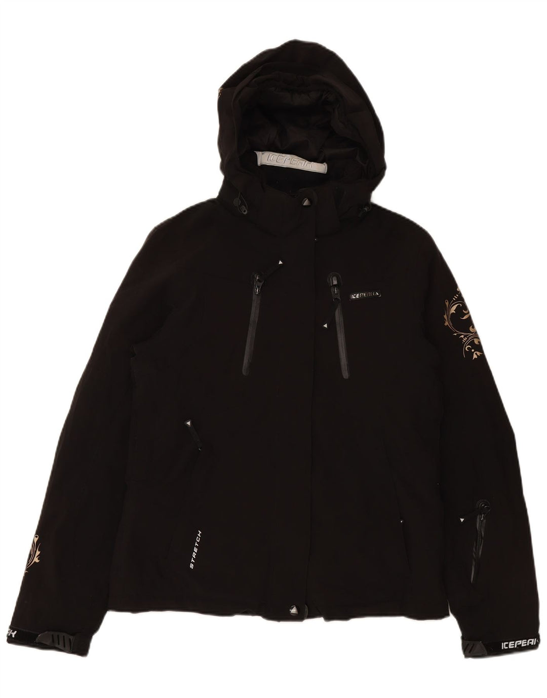 ICEPEAK Womens Hooded Windbreaker Jacket EU 40 Medium Black Paisley
