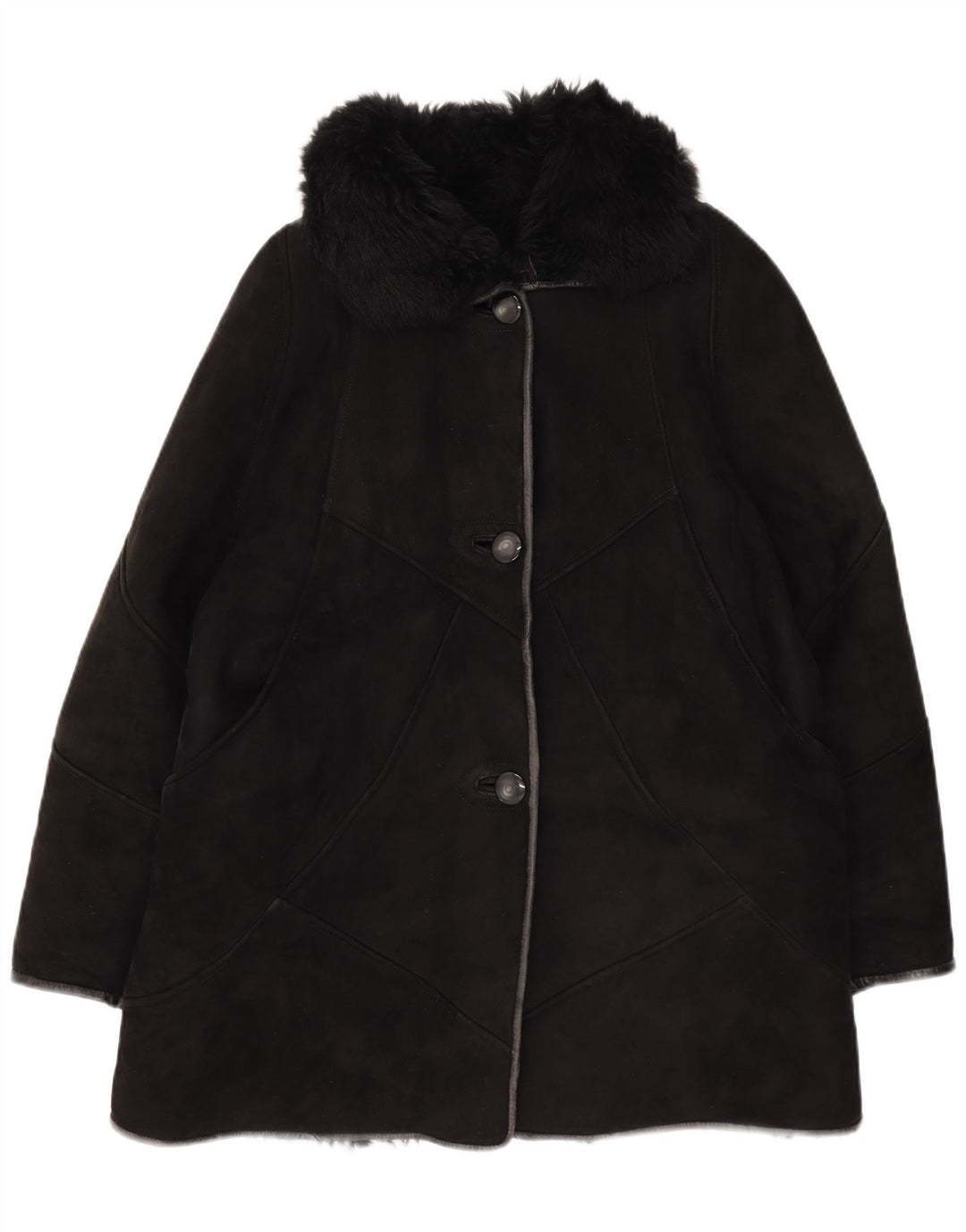 Casaco feminino vintage de shearling UK 14 médio preto