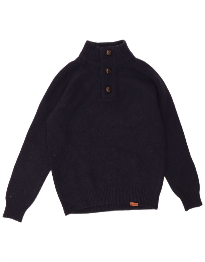 Suéter masculino BARBOUR com gola e botão pequeno azul marinho