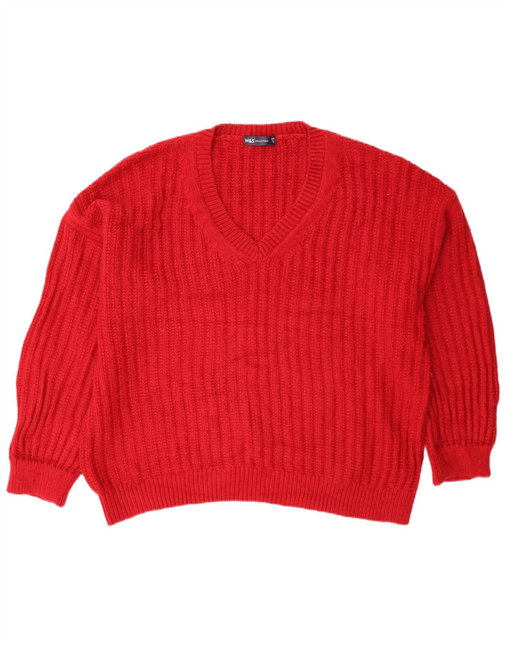 Suéter feminino Marks & Spencer grande com decote em V Reino Unido 16 grande vermelho