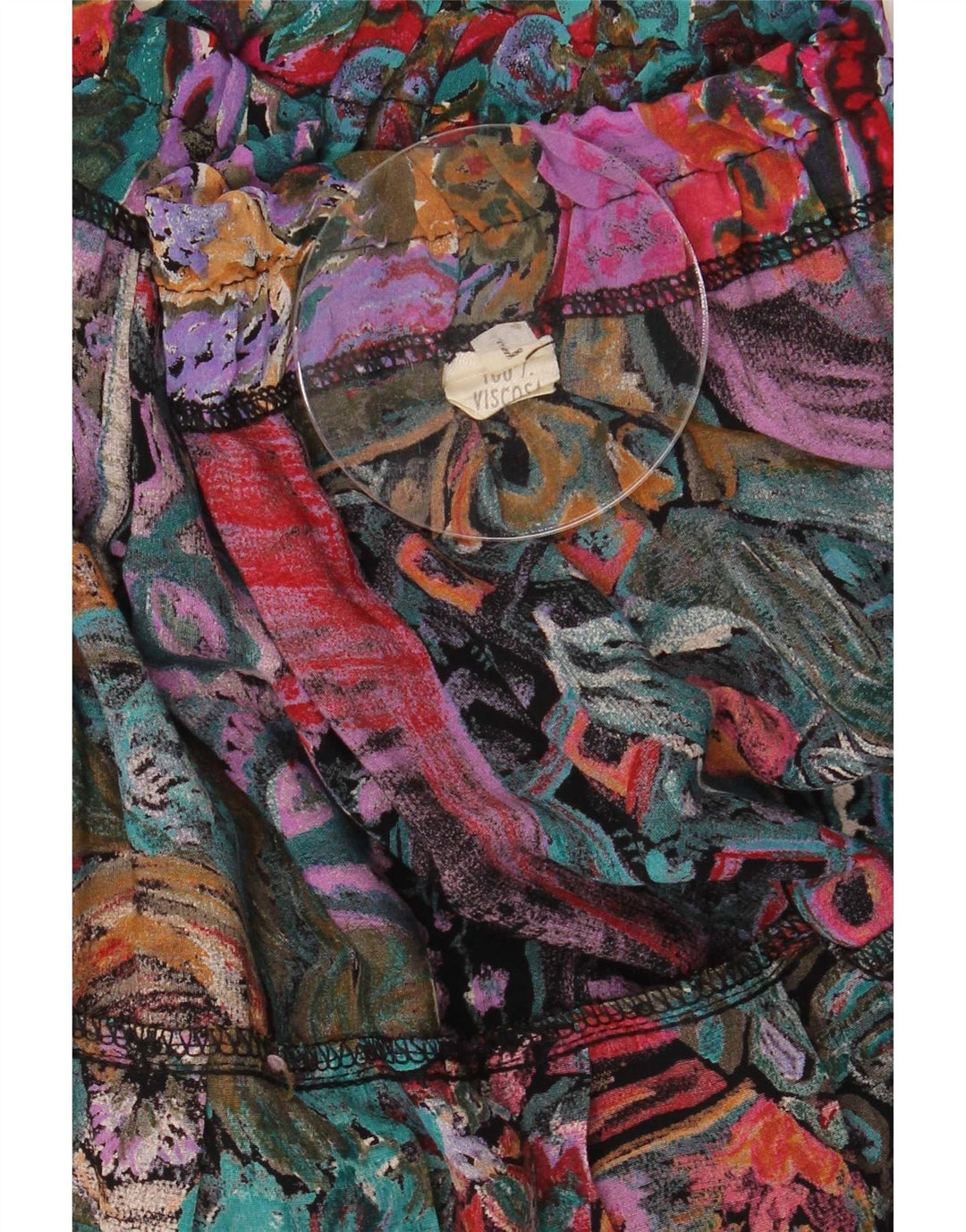 Saia vintage feminina com padrão abstrato evasê grande W30 multicolorida