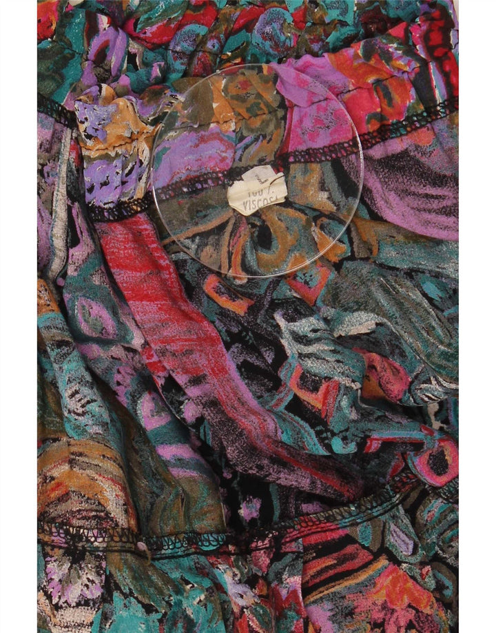 Saia vintage feminina com padrão abstrato evasê grande W30 multicolorida