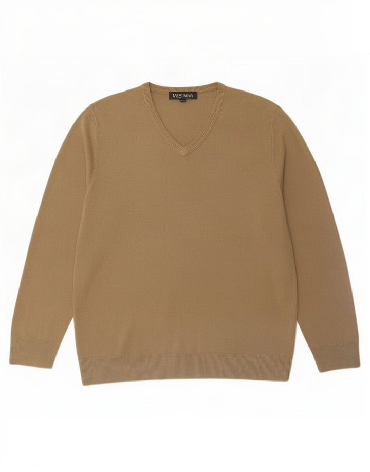 Suéter masculino Marks & Spencer com decote em V grande bege