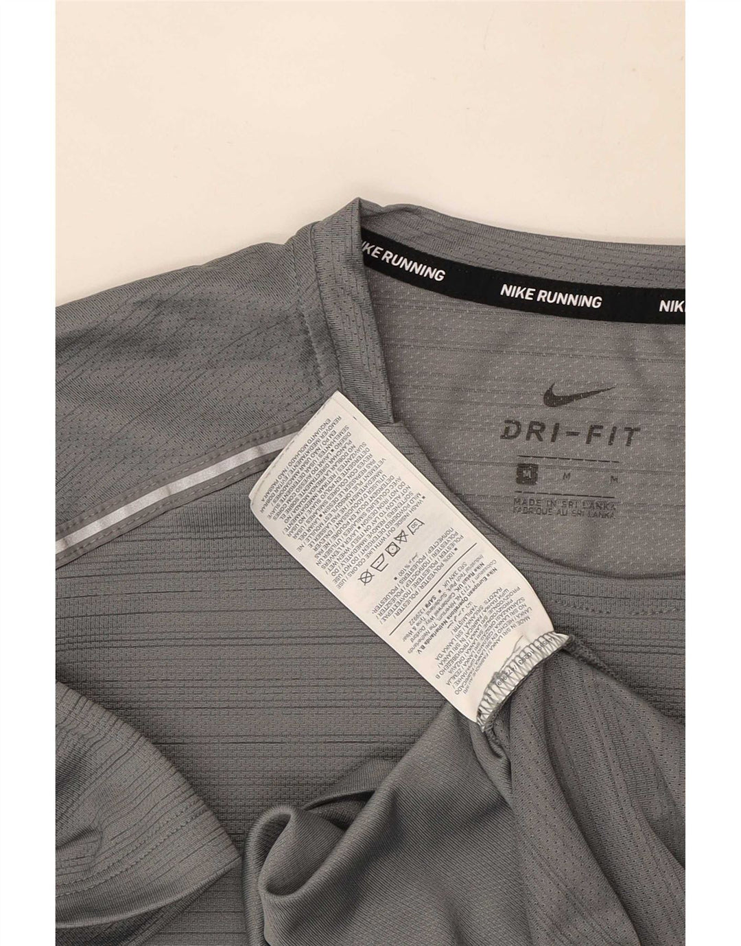 Camiseta masculina Nike Dri Fit Top poliéster listrado cinza médio