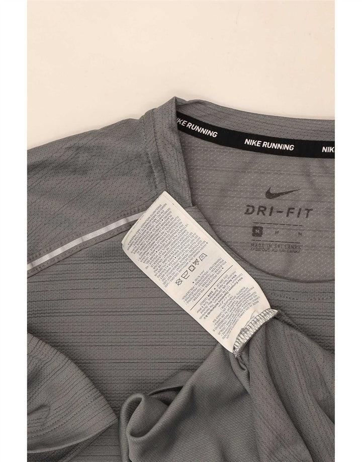 Camiseta masculina Nike Dri Fit Top poliéster listrado cinza médio