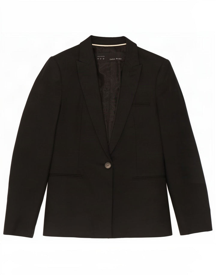 Jaqueta blazer feminina Zara com 1 botão Reino Unido 12 poliéster preto médio