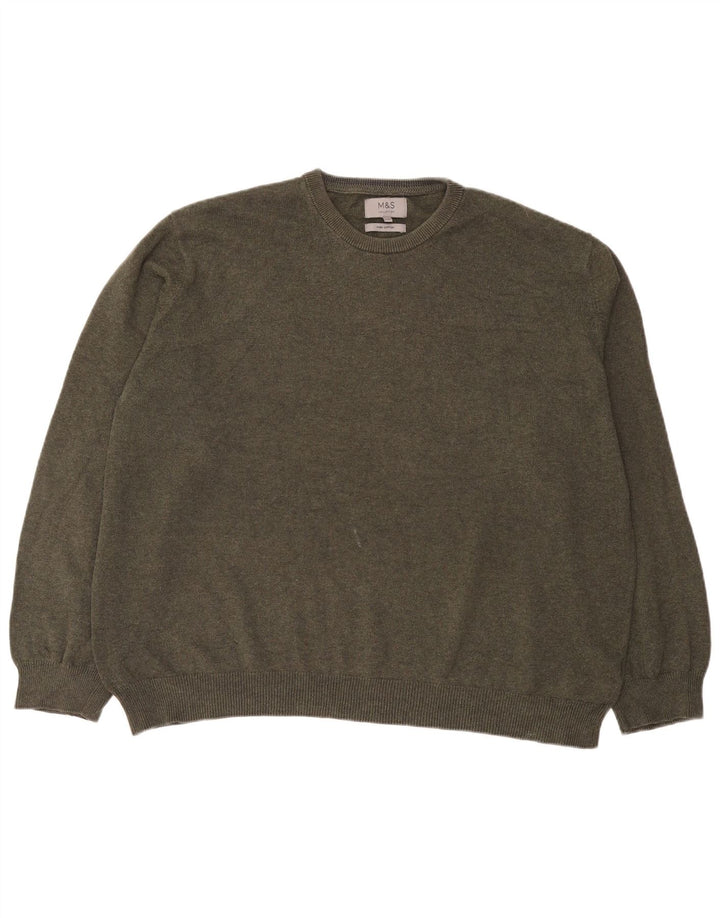 Suéter masculino Marks & Spencer com gola redonda 2XL algodão cáqui