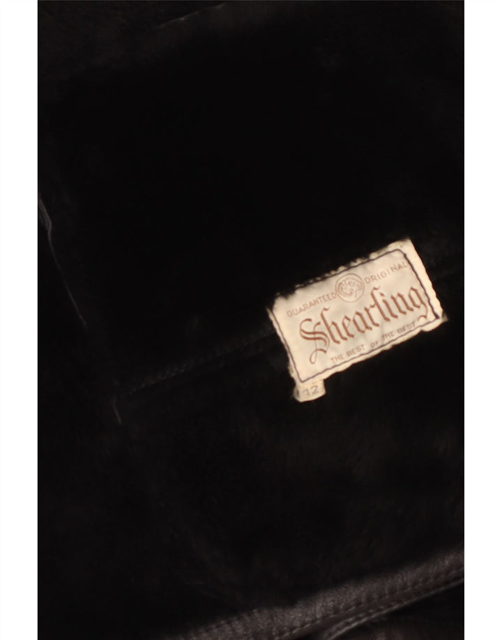 Jaqueta feminina vintage de shearling de grandes dimensões IT 42 Shearling preto médio