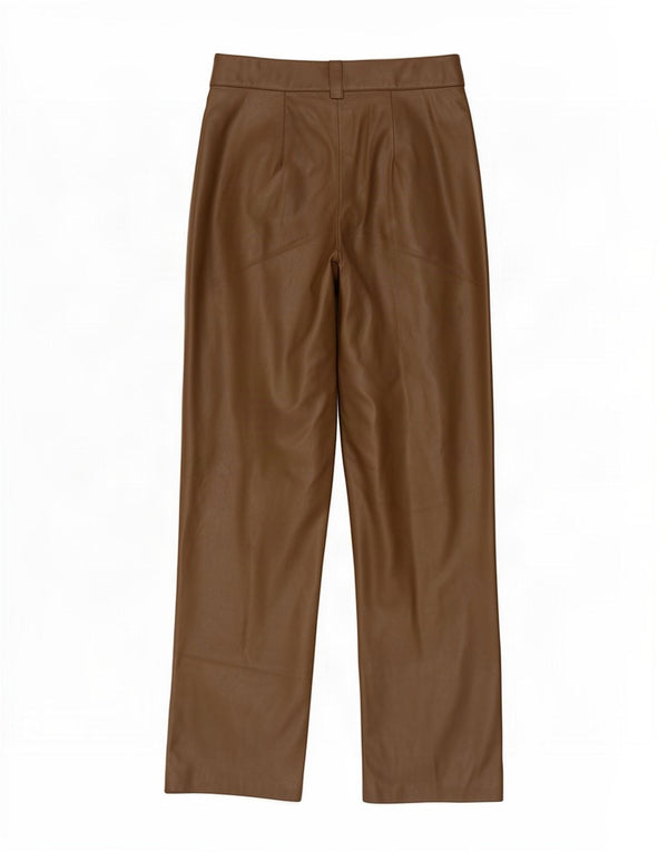Zara Calça feminina reta de couro sintético médio W28 L32 marrom