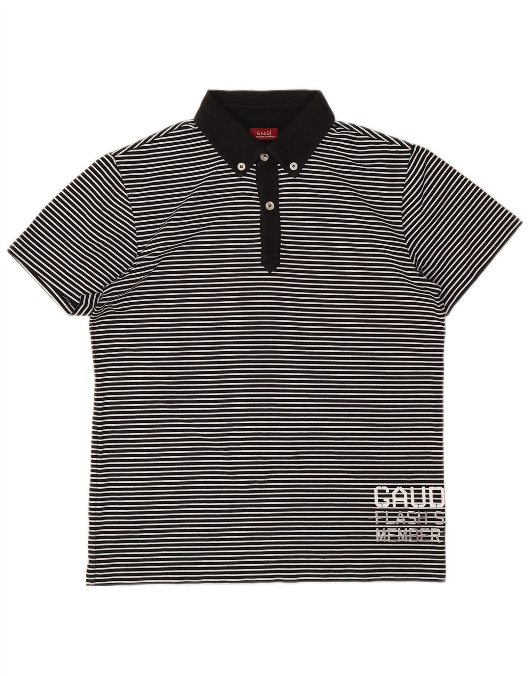 Camisa polo masculina gráfica Gaudi de algodão listrado preto médio