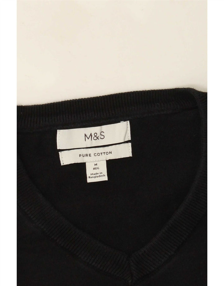 Suéter masculino Marks & Spencer com decote em V, algodão preto médio