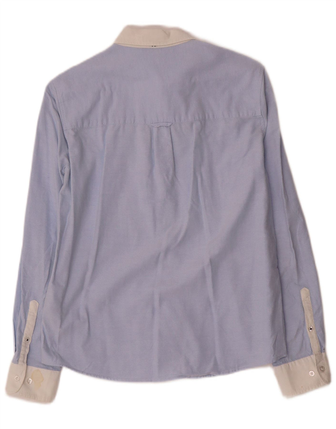 Camisa feminina Benetton UK 10 pequena azul colorblock algodão