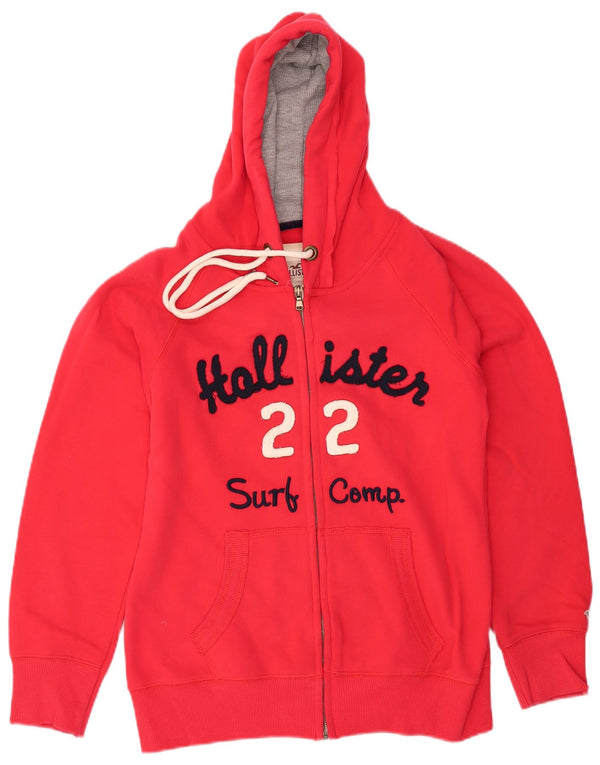 HOLLISTER Womens Graphic Zip Hoodie Sweater UK 16 Large Red