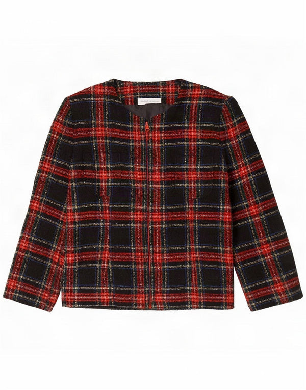 Jaqueta blazer feminina vintage com zíper completo Reino Unido 16 grande lã xadrez multicolorida