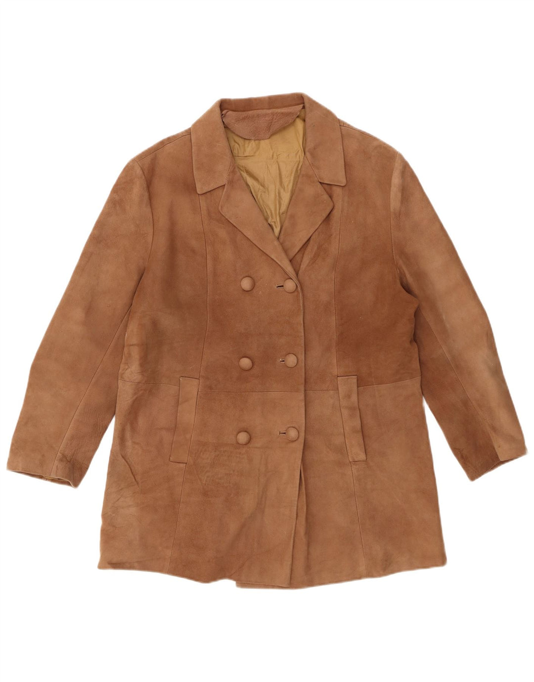 Casaco feminino VINTAGE de camurça com peito duplo UE 50 3XL couro marrom