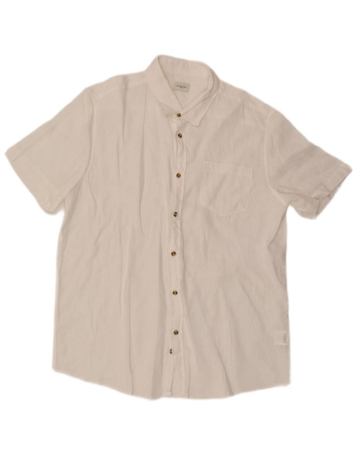Camisa masculina vintage de manga curta XL linho branco
