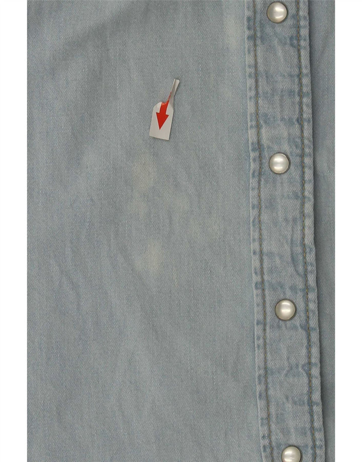 Camisa jeans feminina Benetton UK 10 pequena azul