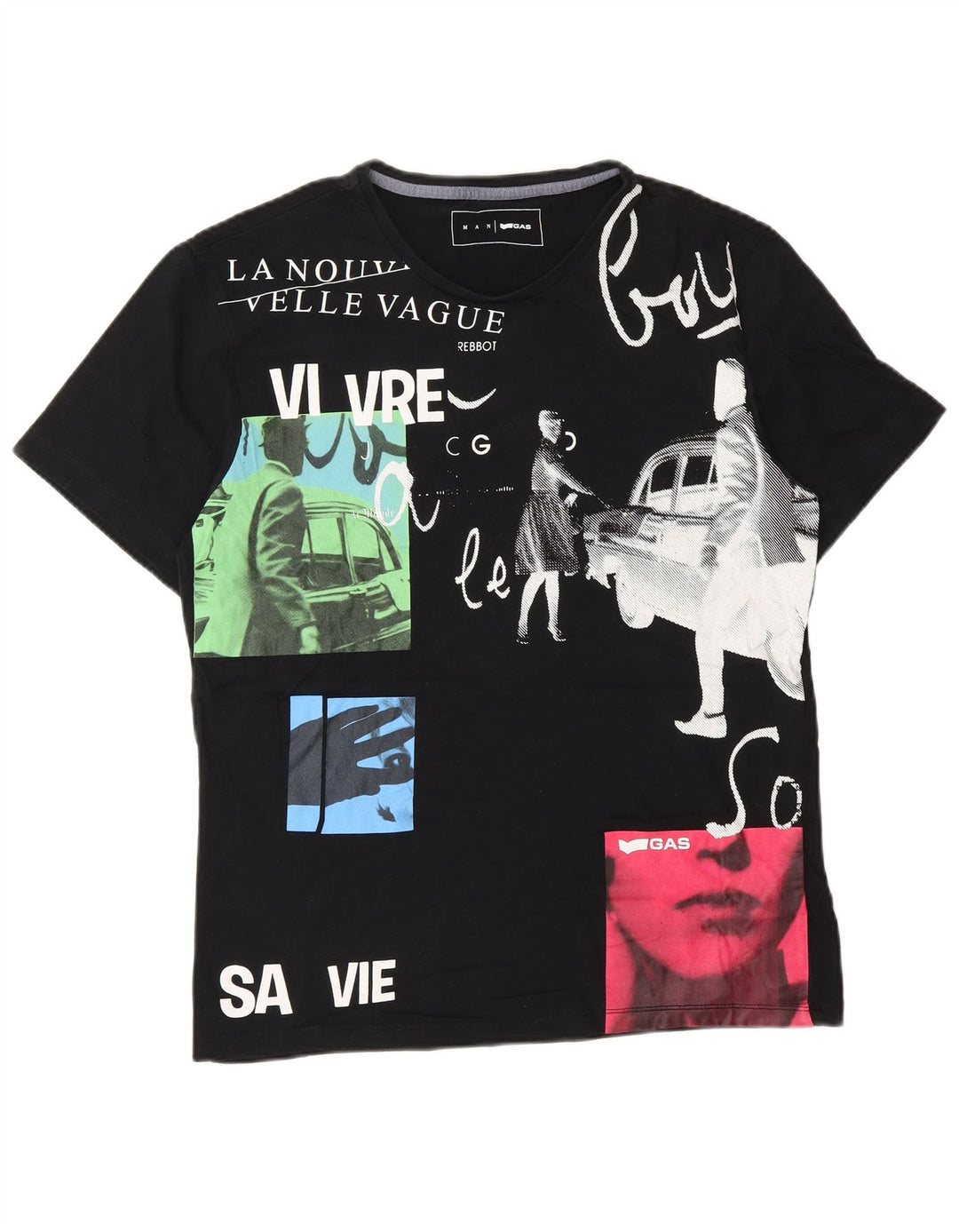 Camiseta gráfica masculina GAS Top médio algodão preto