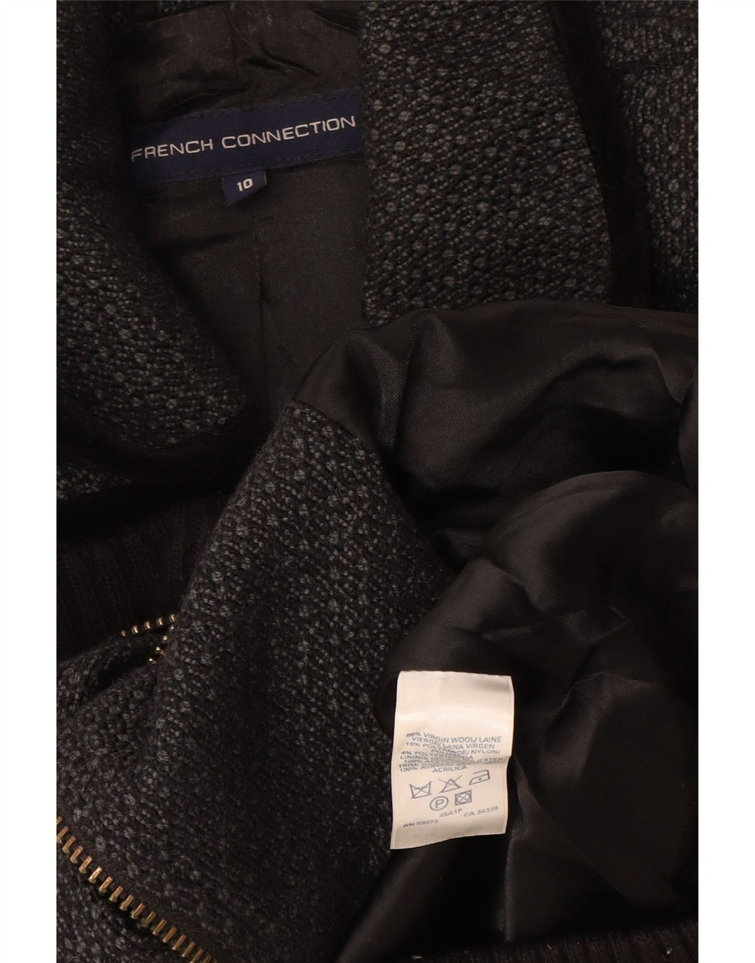 Jaqueta Bomber Feminina French Connection Loose Fit UK 10 Pequena Cinza Geométrica