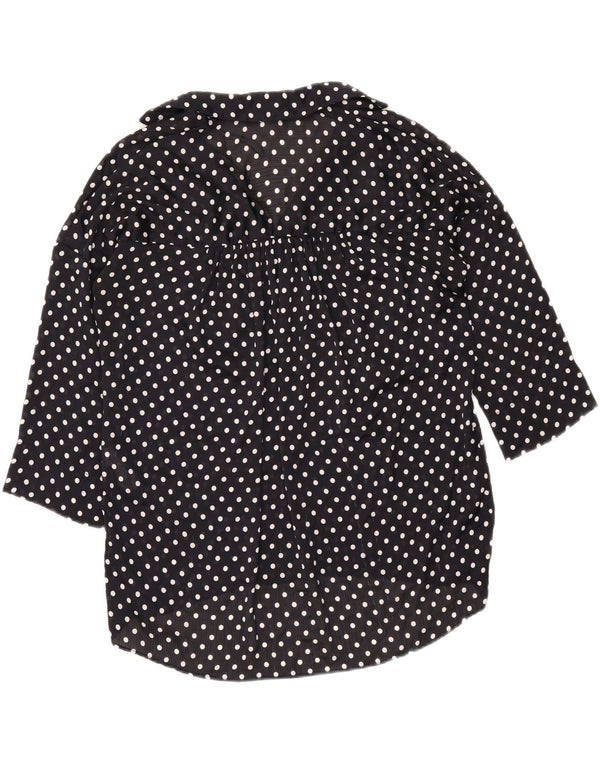 Zara blusa feminina oversized manga 3/4 top Reino Unido 6 XS azul marinho bolinhas