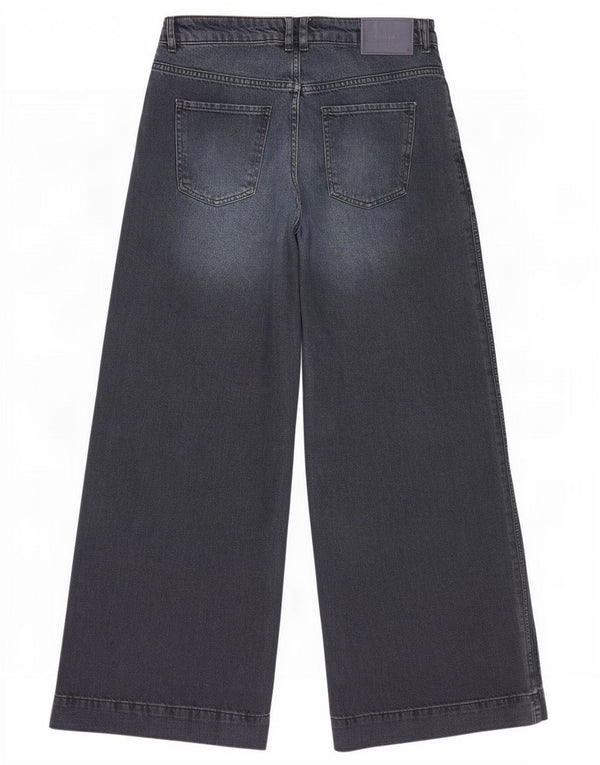 Zara Jeans feminino cintura alta com perna larga EU 40 médio W30 L32 algodão azul marinho