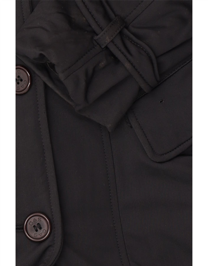 Gabardina feminina GAS com peito duplo UK 10 pequena poliamida preta