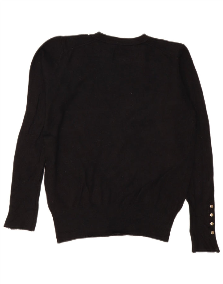 Suéter feminino Zara com gola redonda e viscose preta média UK 14