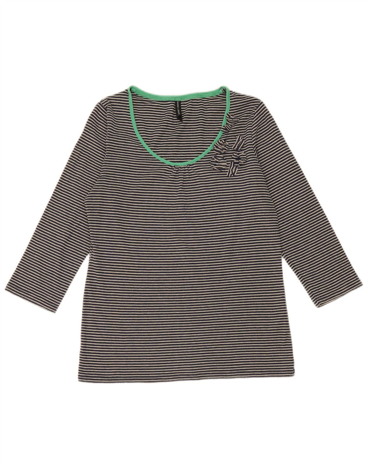 Top feminino Marks & Spencer manga 3/4 Reino Unido 14 risca de giz azul marinho médio