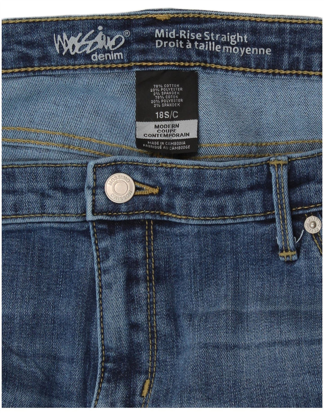 Calça jeans feminina Mossimo cintura média reta US 18 2XL W40 L29 algodão azul