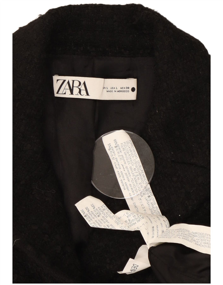 Zara Womens Crop Double Breasted Jaqueta Blazer Reino Unido 16 Grande Poliéster Preto