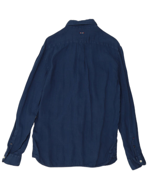 Camisa masculina Napapijri Regular Fit média azul marinho linho