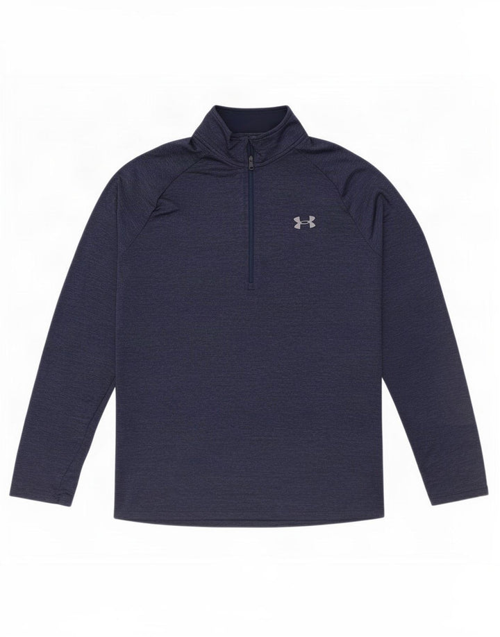 Under Armour Mens Zip Neck Pulôver Treino Top Médio Azul Marinho