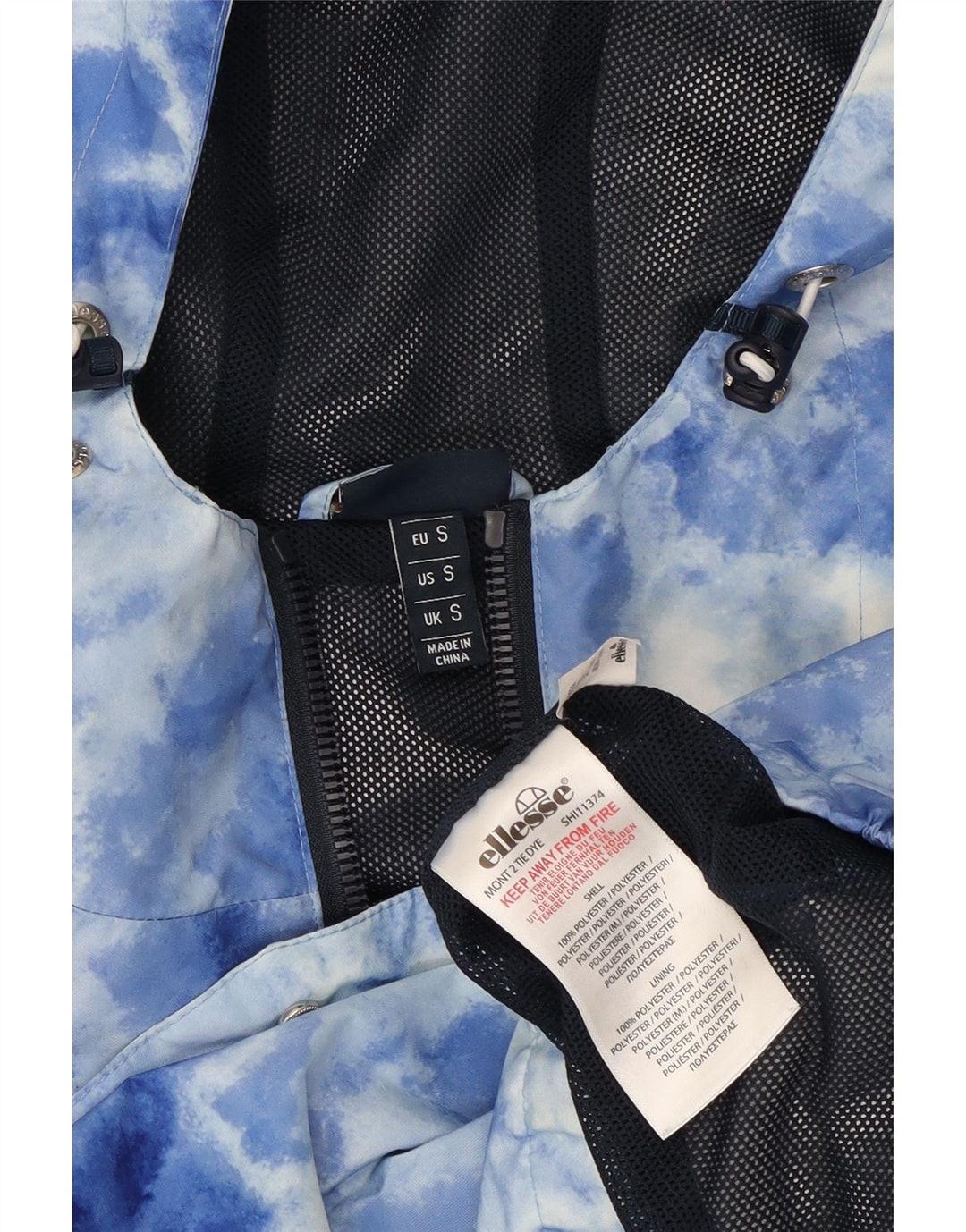 Pulôver masculino Ellesse com capuz, jaqueta de chuva UK 36, pequeno, azul, tie-dye, poliéster