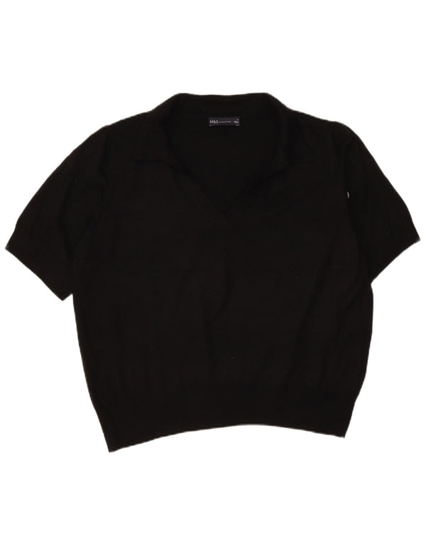 Suéter feminino Marks & Spencer de manga curta com gola polo Reino Unido 18 XL preto