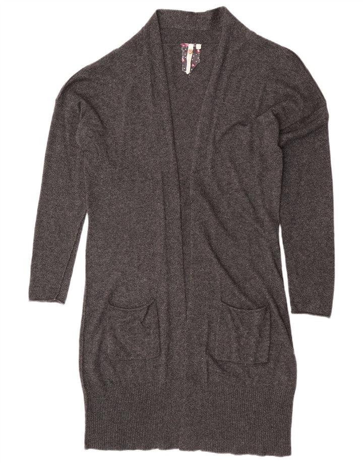 White Stuff Suéter feminino com palangre aberto e cardigã UK 14 viscose cinza médio