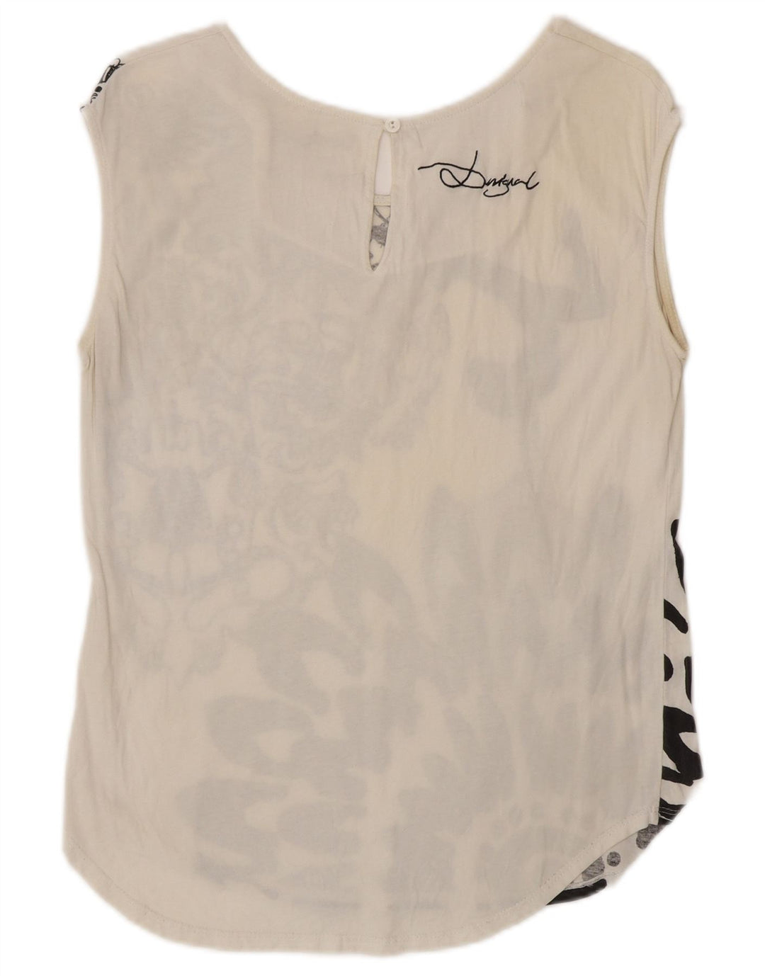 DESIGUAL Top feminino com colete gráfico Cirque Du Soleil Reino Unido 14 grande branco