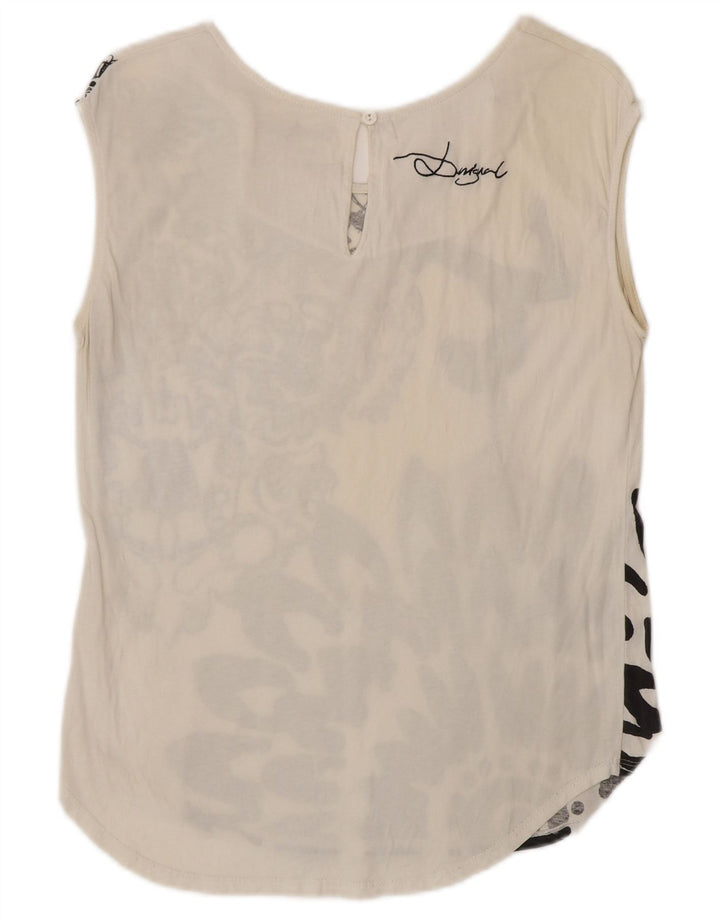 DESIGUAL Top feminino com colete gráfico Cirque Du Soleil Reino Unido 14 grande branco