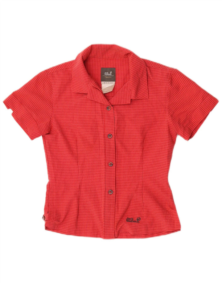 Camisa feminina de manga curta Jack Wolfskin Reino Unido 8 poliéster xadrez vermelho pequeno