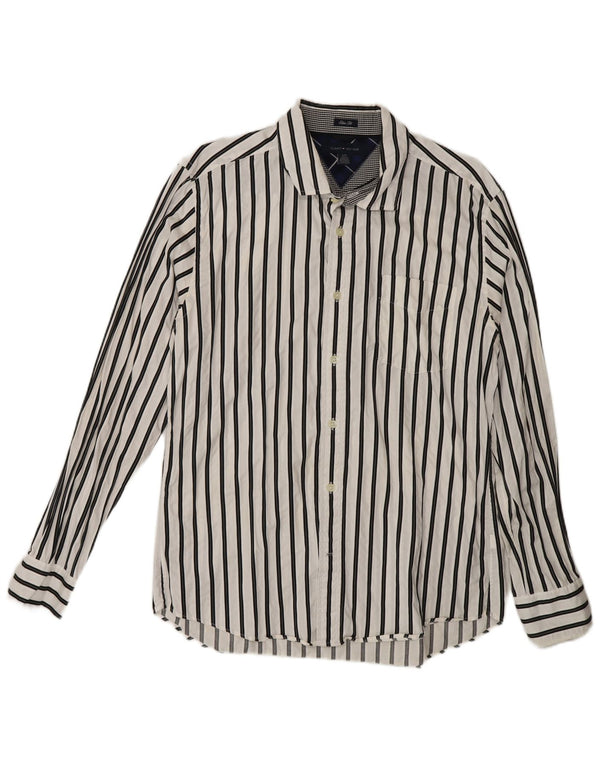 Camisa masculina Tommy Hilfiger Slim Fit grande algodão listrado branco