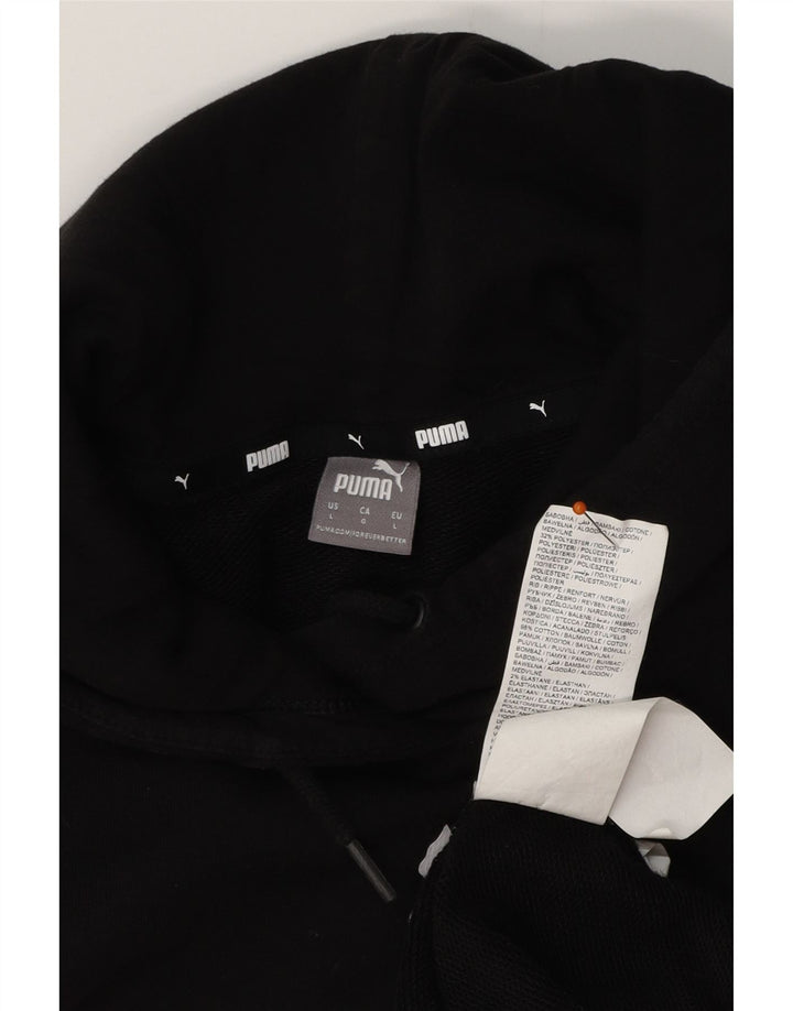 PUMA feminino gráfico moletom com capuz UK 16 grande algodão preto